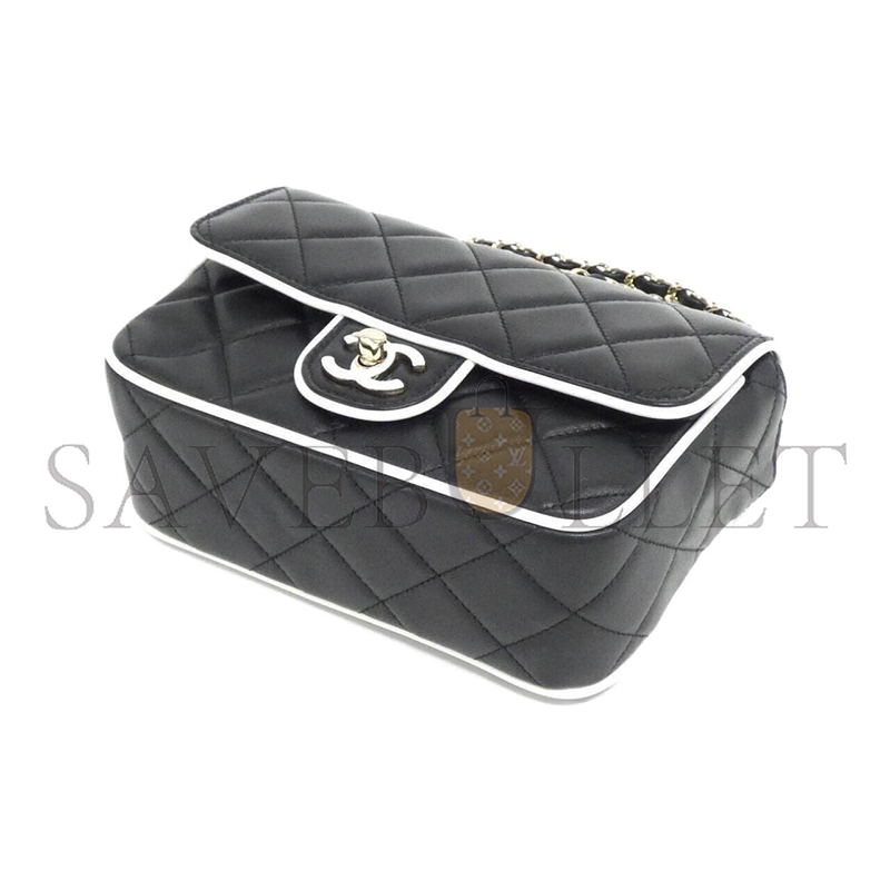 CHANEL BLACK AND WHITE FLAP SHEEPSKIN SHOULDER BAG AS5151 (15*12*3.5cm)